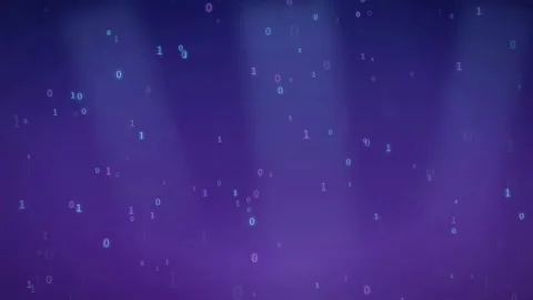 Abstract Digital Background with Floating Binary Code and Purple Light Beams Stock-Footage 343153235