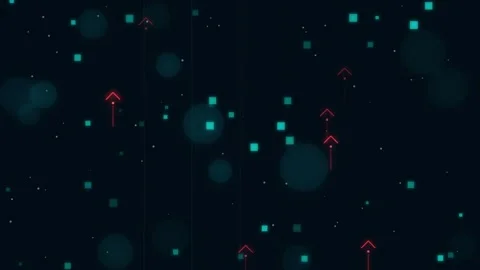 Abstract Digital Background With Floating Blue Squares And Glowing Red Arrows Vídeos de archivo 347043115