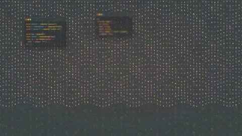 Abstract Digital Background with Floating Code Snippets and Glowing Particle Stock Footage 339967975
