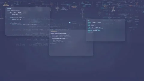 Abstract Digital Background with Floating Code Windows and Data Streams for Stock Footage 339968227