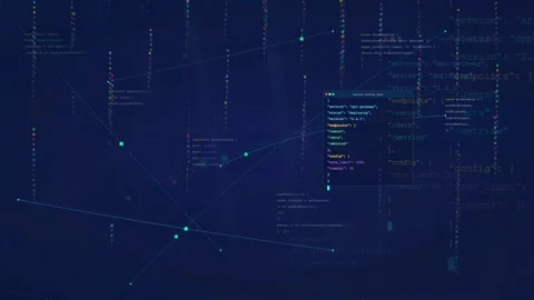 Abstract Digital Background with Floating Computer Code and Connecting Network Stock Footage 339948905
