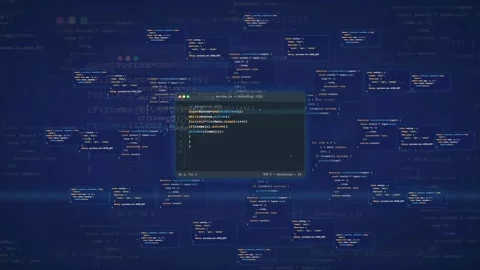 Abstract Digital Background with Floating Computer Code and Programming Scripts Stock Footage 339972108