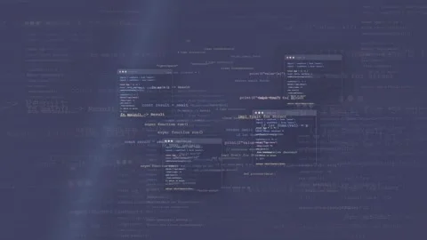 Abstract digital background with floating computer code windows and scrolling Stock Footage 339974692