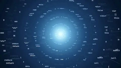 Abstract digital background with floating computer code and glowing light Stock Footage 341829898