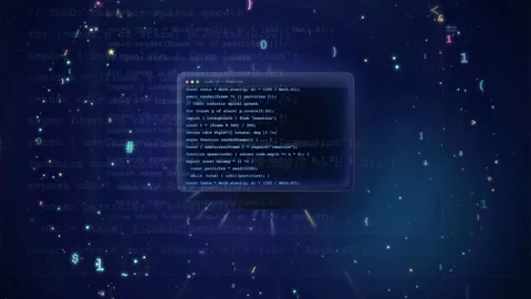 Abstract digital background with floating computer code and binary data Stock Footage 341834374