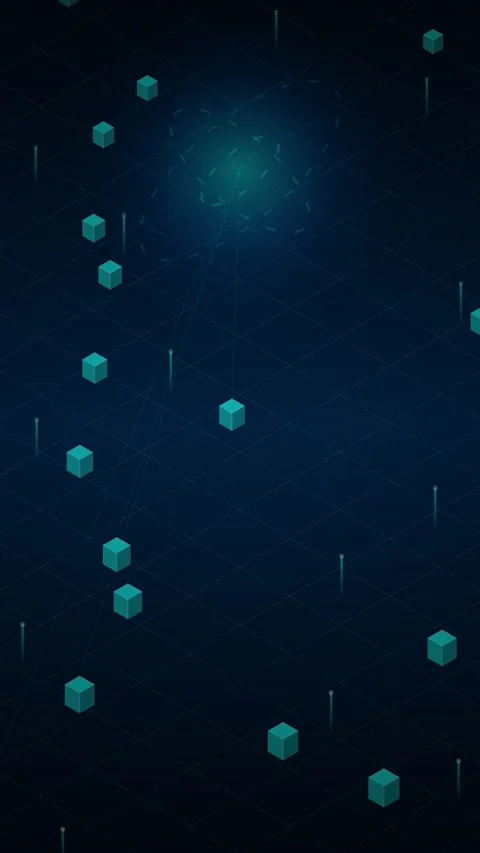 Abstract Digital Background with Floating Isometric Cubes and Data Particles Stock Footage 346201604