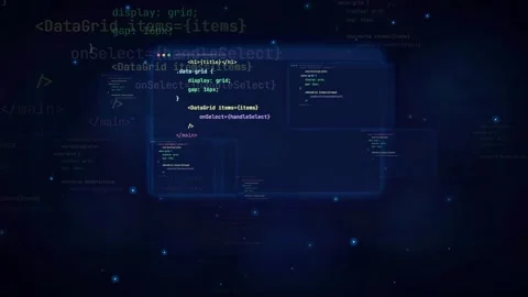 Abstract Digital Background with Floating Programming Code and Data Grid Stock Footage 336781167
