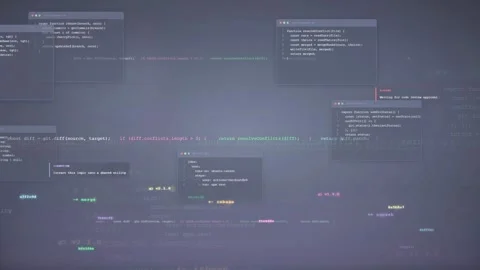 Abstract Digital Background with Floating Programming Code Windows and Stock Footage 339950366