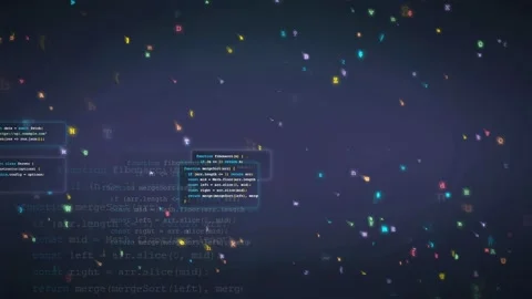 Abstract Digital Background with Floating Programming Code and Colorful Data Stock Footage 339952833