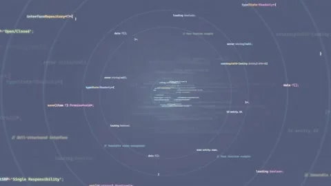 Abstract Digital Background with Floating Programming Code and Circular Data Stock Footage 339967133