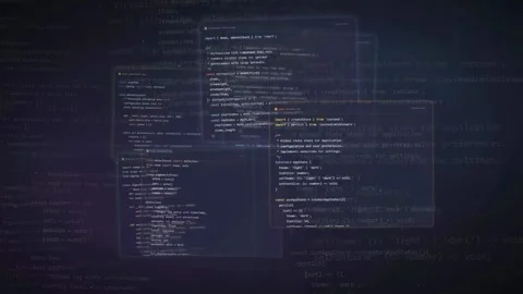 Abstract Digital Background with Floating Programming Code Windows and Data Stock Footage 339967726