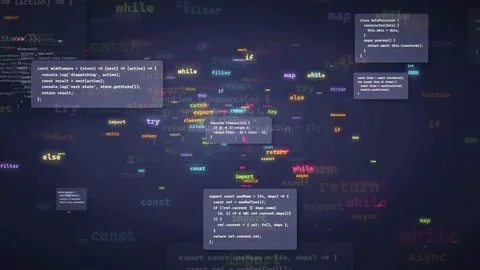 Abstract Digital Background with Floating Programming Code and Data Streams in Stock Footage 339970875