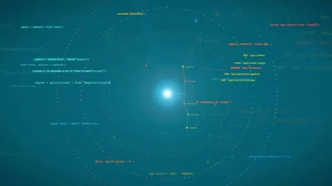 Abstract Digital Background with Floating Programming Code and Glowing Data Stock Footage 339971644