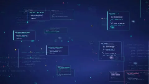 Abstract Digital Background with Floating Programming Code and Data Streams in Stock Footage 339976175