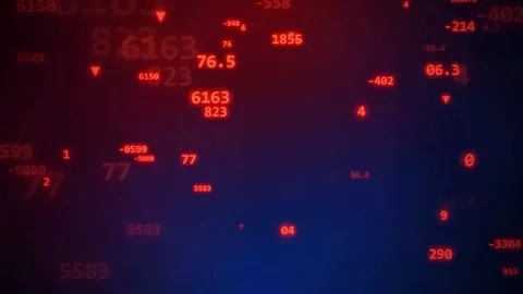 Abstract Digital Background with Floating Red Numbers and Data Stream on Dark Stock Footage 343864939