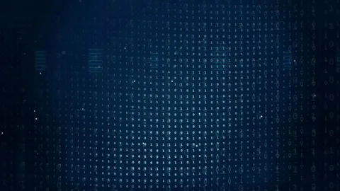Abstract digital background with flowing binary code and glowing data particles Stock Footage 336776228