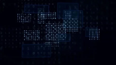 Abstract digital background with flowing binary code and data blocks in deep Stock Footage 339320013