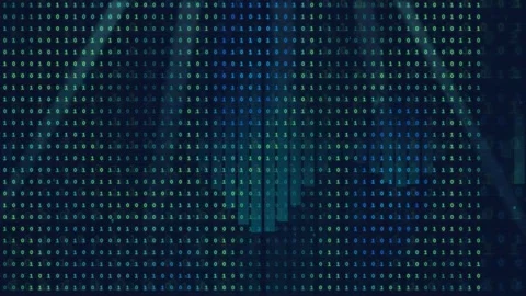 Abstract Digital Background with Flowing Binary Code and Blue Glowing Light Stock Footage 339321832