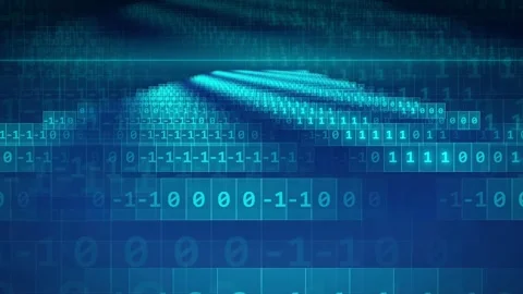 Abstract digital background with flowing binary code and glowing blue data Video stock 343157093