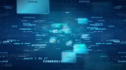 Abstract digital background with flowing computer code and data streams in deep Stock Footage 341826240