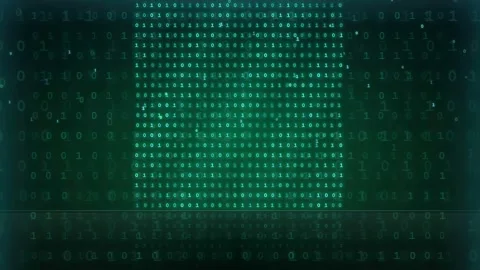 Abstract digital background with flowing green binary code and glowing data Stock-Footage 343160023