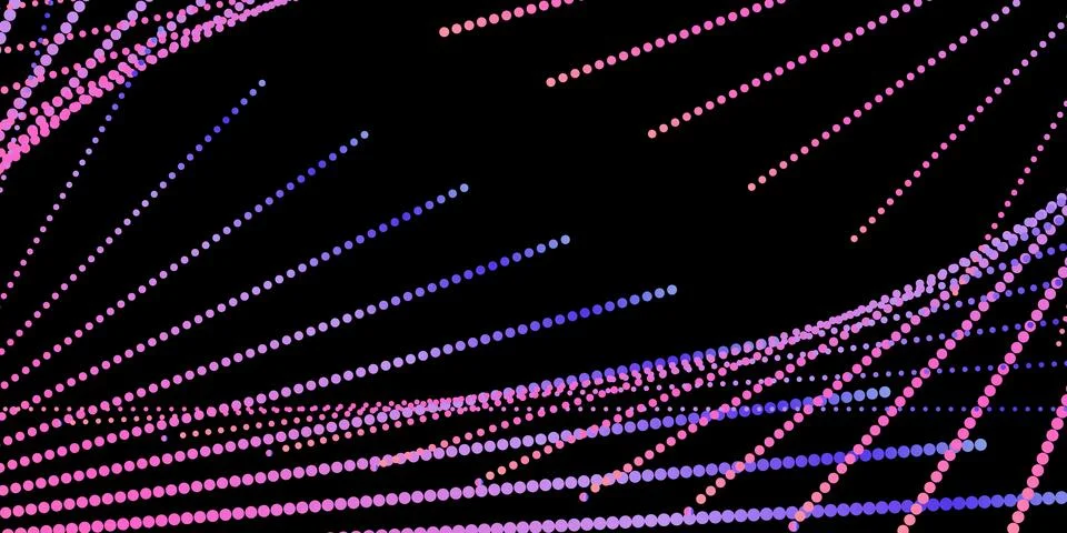 Abstract digital background with flowing lines of glowing pink and purple dot Illustrazione stock