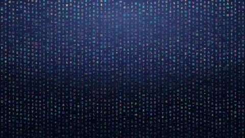 Abstract digital background with flowing multicolored letters and characters on Stock Footage 343154965