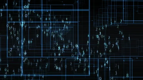 Abstract Digital Background With Flowing Numbers and Blue Grid Overlay Stock Footage 305750410