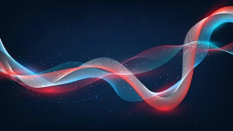 Abstract digital background of flowing red and blue light waves with lumino.. Illustrazione stock