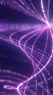 Abstract digital background with flowing violet particle waves forming lumi.. Illustrazione stock