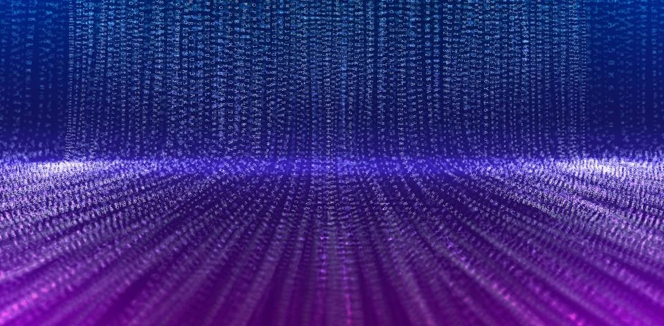 Abstract digital background with glowing binary code and data stream in blu.. Stock Illustration