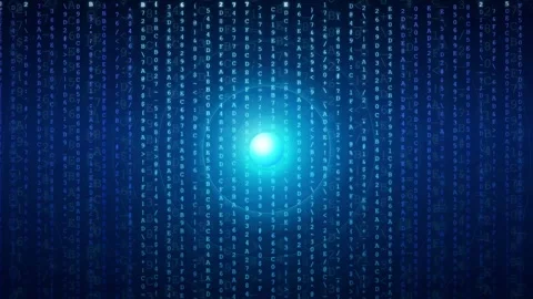 Abstract Digital Background with Glowing Blue Light and Falling Binary Code Video stock 343152514