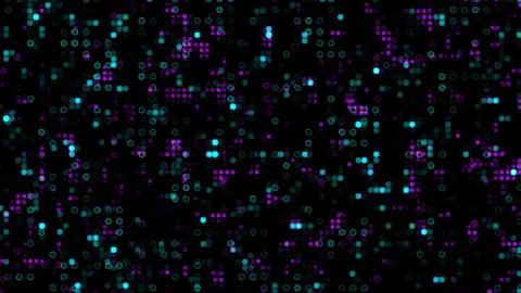 Abstract digital background with glowing blue and purple pixels on a black .. Stock Illustration