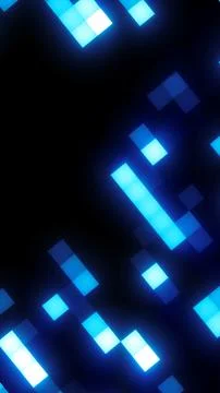 Abstract digital background with glowing blue pixel blocks floating on a da.. 스톡 일러스트