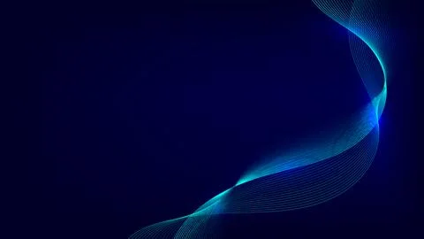 Abstract digital background with glowing blue and cyan flowing wave lines a.. Illustrazione stock