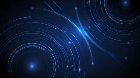 Abstract digital background with glowing blue light circles and particles r.. Stock Illustration