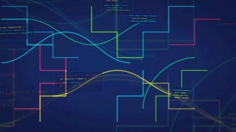 Abstract Digital Background with Glowing Data Lines and Programming Code on Stock Footage 339948345
