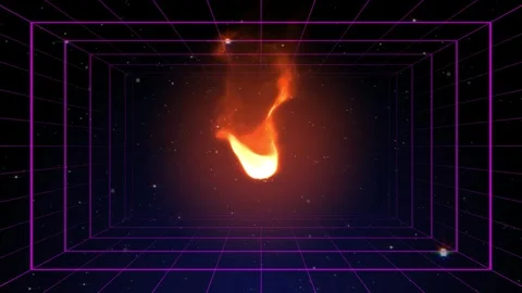 Abstract digital background with a glowing fire flame in the center of a retro Stock Footage 337460776