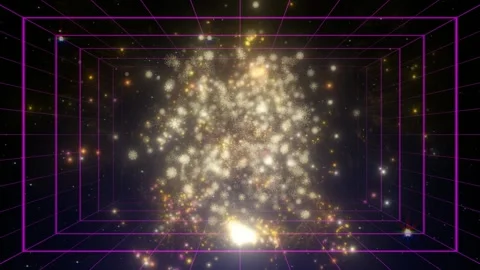 Abstract digital background with glowing golden particles and snowflakes inside Stock Footage 337460866