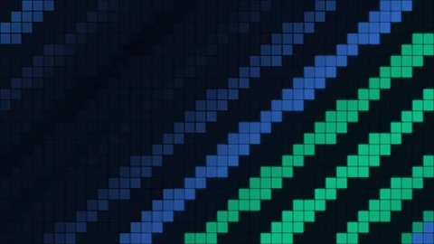 Abstract digital background with glowing green and blue square pixel stripes Video stock 335117993