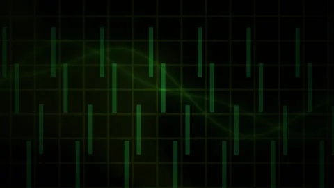 Abstract Digital Background with Glowing Green Data Waves and Grid Lines. Stock Footage 340491488