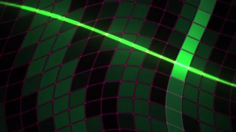 Abstract Digital Background with Glowing Green Light Waves and Grid Pattern. Stock Footage 341778820