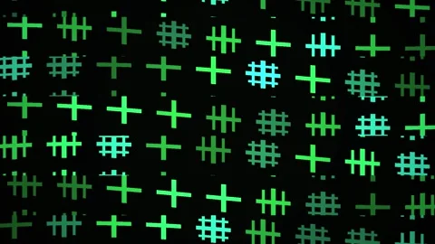 Abstract Digital Background with Glowing Green Plus and Hash Symbols. Stock-Footage 341778846