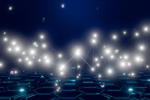 Abstract digital background with glowing lights and hexagonal patterns Stock Illustration