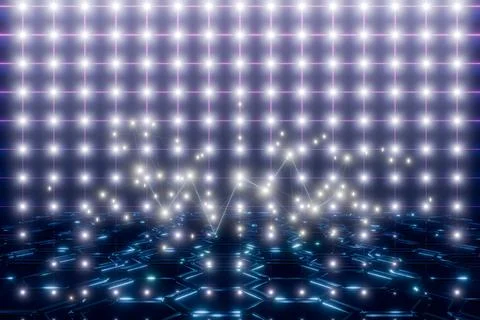 Abstract digital background with glowing lights, net and hexagonal patterns Stock Illustration