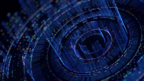 Abstract digital background with glowing lines, dots, and concentric circles Stock Footage 313832792