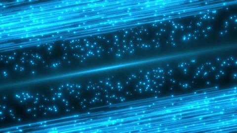 Abstract digital background with glowing neon particles flying. Flow dotted Stock Footage 308150785