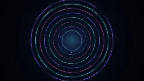 Abstract digital background with glowing neon concentric circular light rings Stock Footage 335117442