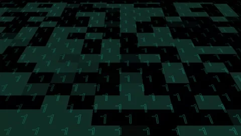 Abstract digital background with glowing number ones over dark green and bl.. Stock Footage 340528742