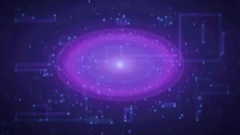 Abstract digital background with glowing purple energy sphere and floating Stock Footage 343171776